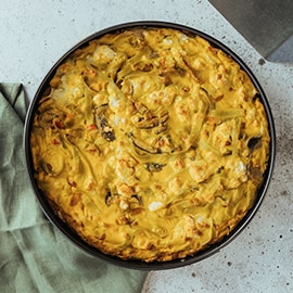 Pasta taart met shiitake, pompoen en fetakaas Pasta taart met shiitake, pompoen en fetakaas